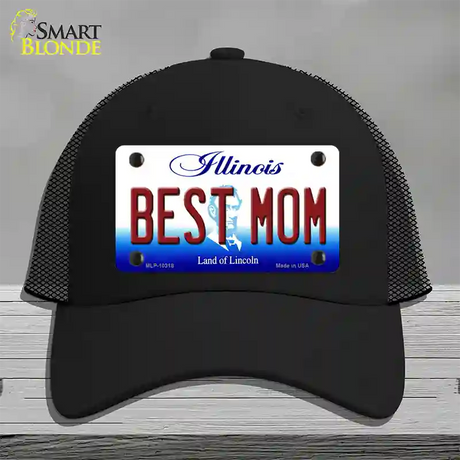 Best Mom Illinois Novelty License Plate Hat Mesh / Black