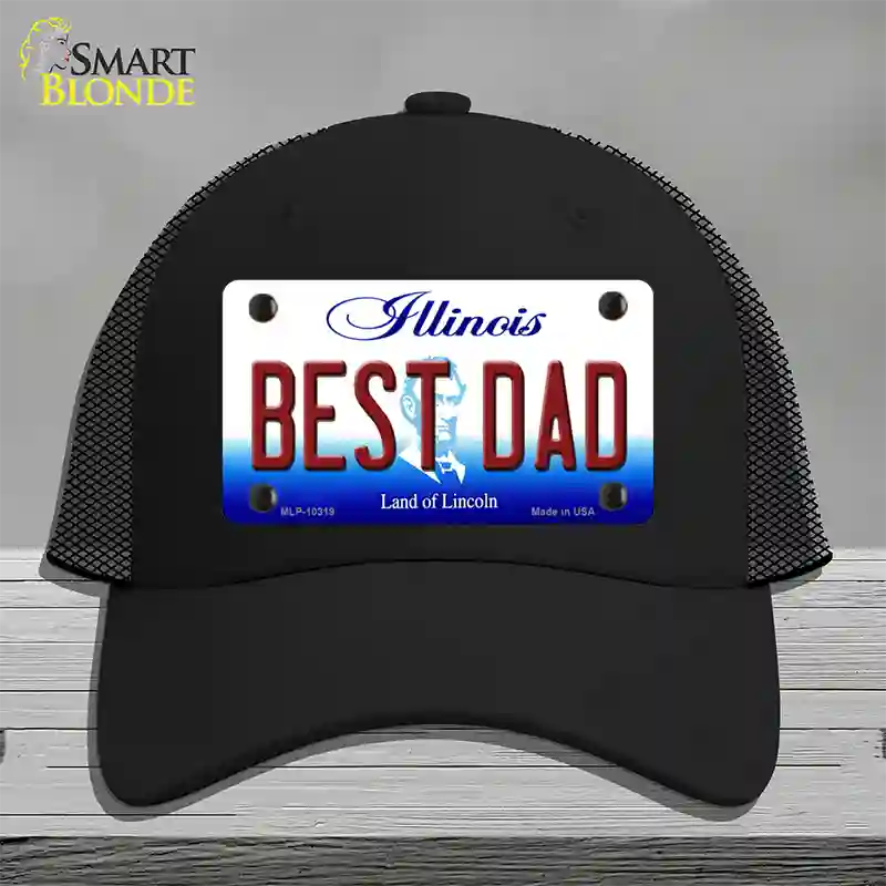 Best Dad Illinois Novelty License Plate Hat Mesh / Black