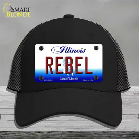 Rebel Illinois Novelty License Plate Hat Mesh / Black