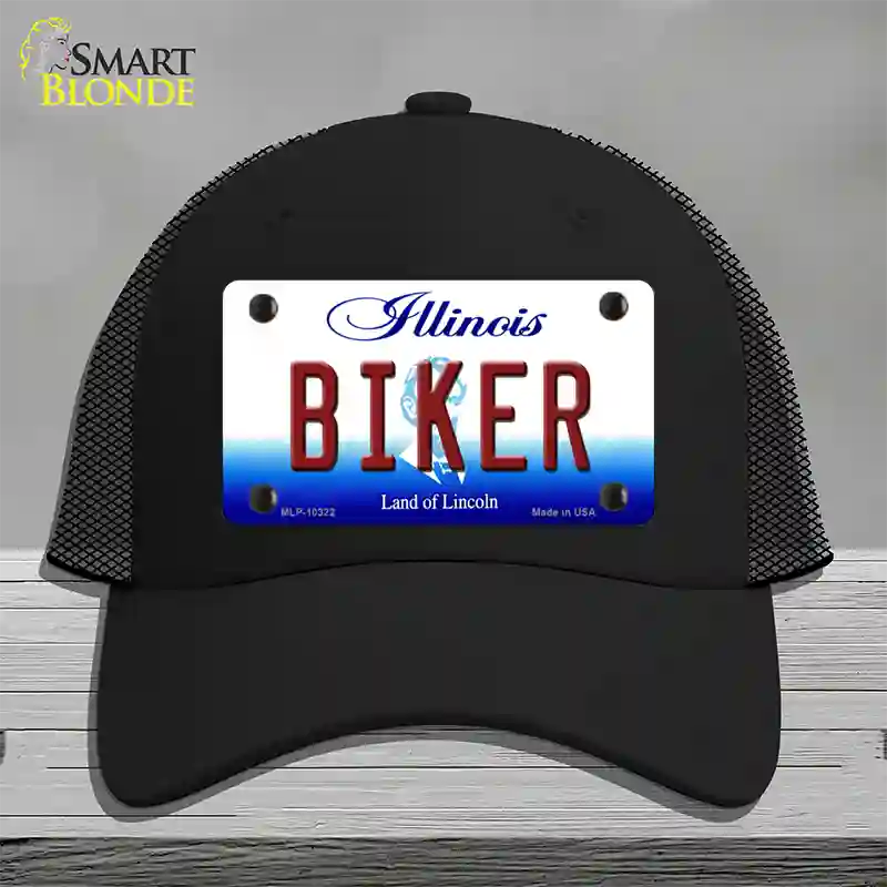 Biker Illinois Novelty License Plate Hat Mesh / Black