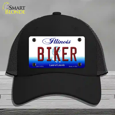 Biker Illinois Novelty License Plate Hat Mesh / Black