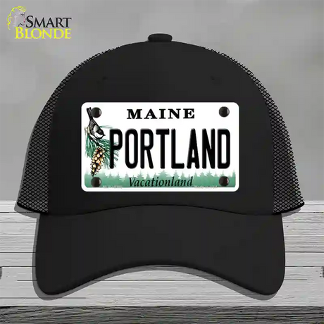 Portland Maine Novelty License Plate Hat Mesh / Black