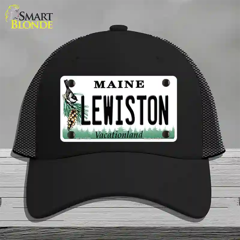 Lewiston Maine Novelty License Plate Hat Mesh / Black