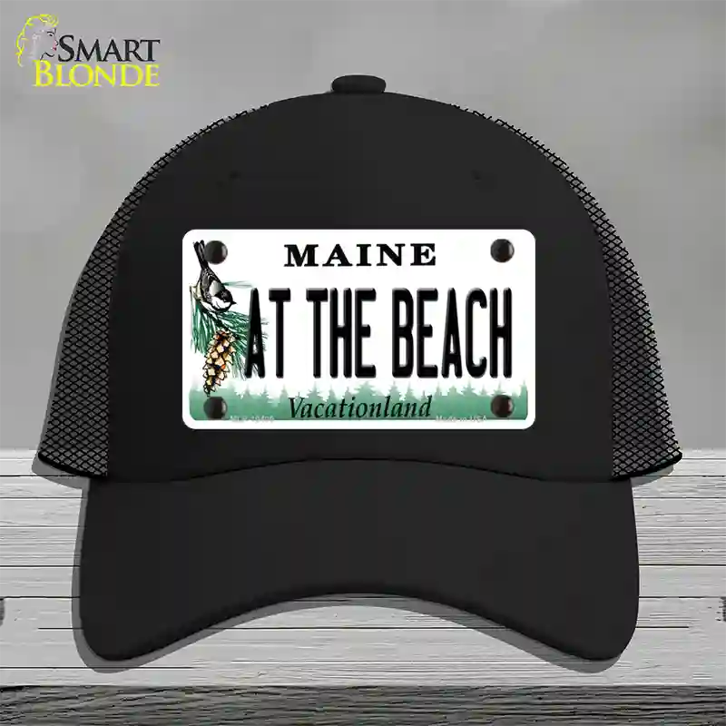 At The Beach Maine Novelty License Plate Hat Mesh / Black