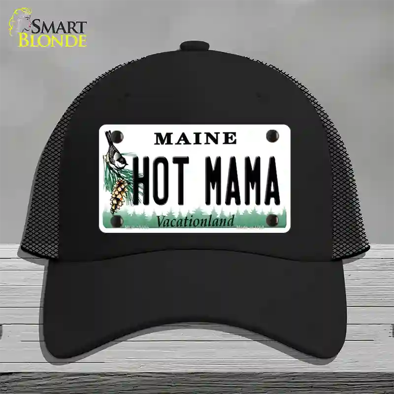 Hot Mama Maine Novelty License Plate Hat Mesh / Black