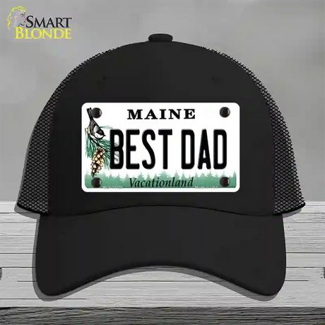 Best Dad Maine Novelty License Plate Hat Mesh / Black