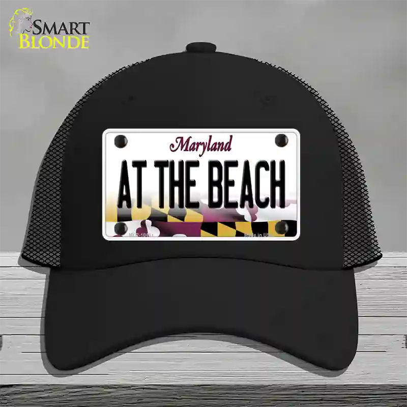 At The Beach Maryland Novelty License Plate Hat Mesh / Black