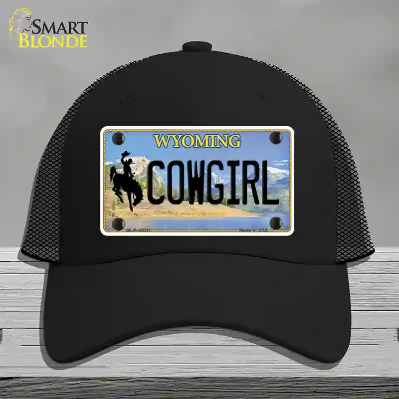 Cowgirl Wyoming Novelty License Plate Hat Mesh / Black