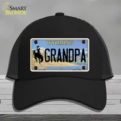 Grandpa Wyoming Novelty License Plate Hat Mesh / Black