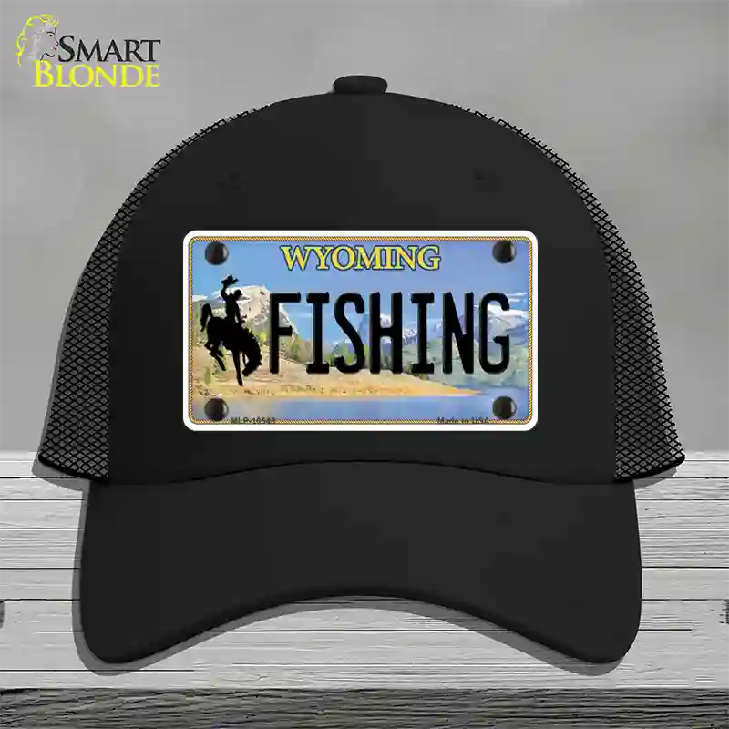 Fishing Wyoming Novelty License Plate Hat Mesh / Black