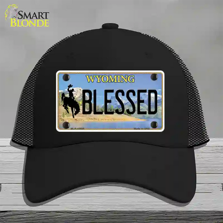 Blessed Wyoming Novelty License Plate Hat Mesh / Black