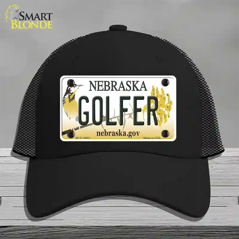 Golfer Nebraska Novelty License Plate Hat Mesh / Black