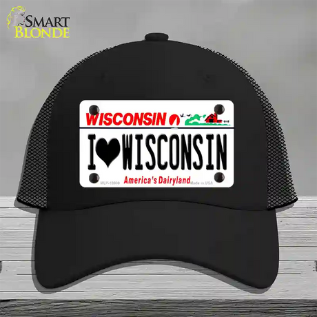 I Love Wisconsin Novelty License Plate Hat Mesh / Black