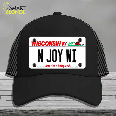 N Joy WI Wisconsin Novelty License Plate Hat Mesh / Black