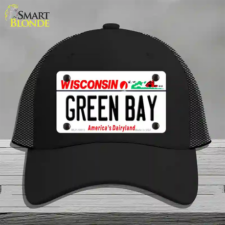 Green Bay Wisconsin Novelty License Plate Hat Mesh / Black