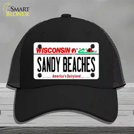 Sandy Beaches Wisconsin Novelty License Plate Hat Mesh / Black