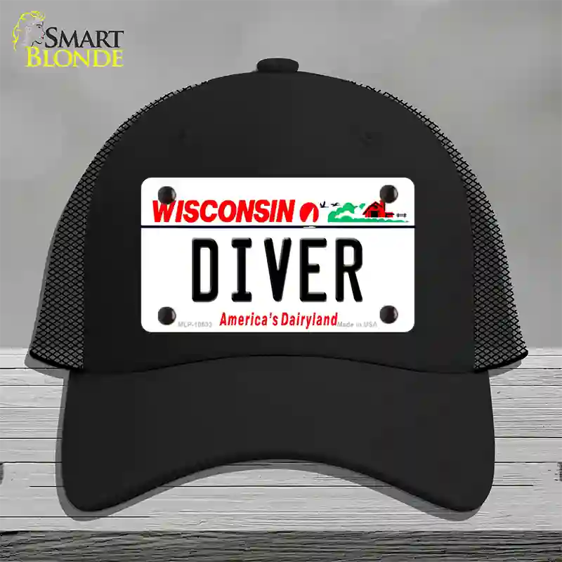 Diver Wisconsin Novelty License Plate Hat Mesh / Black