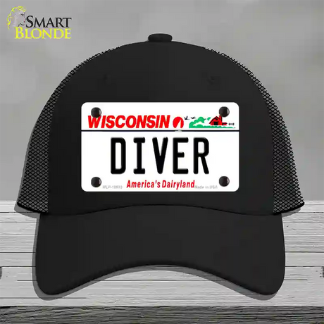 Diver Wisconsin Novelty License Plate Hat Mesh / Black