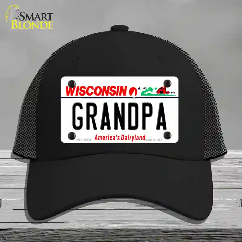 Grandpa Wisconsin Novelty License Plate Hat Mesh / Black