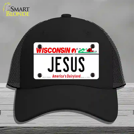 Jesus Wisconsin Novelty License Plate Hat Mesh / Black