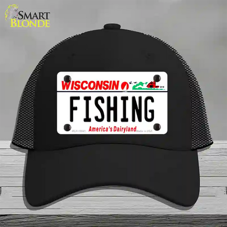 Fishing Wisconsin Novelty License Plate Hat Mesh / Black