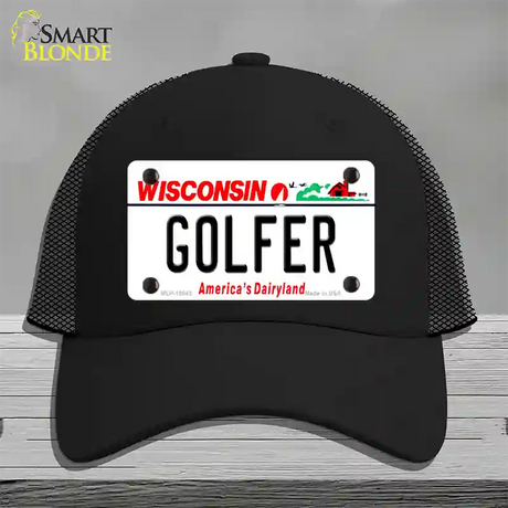 Golfer Wisconsin Novelty License Plate Hat Mesh / Black