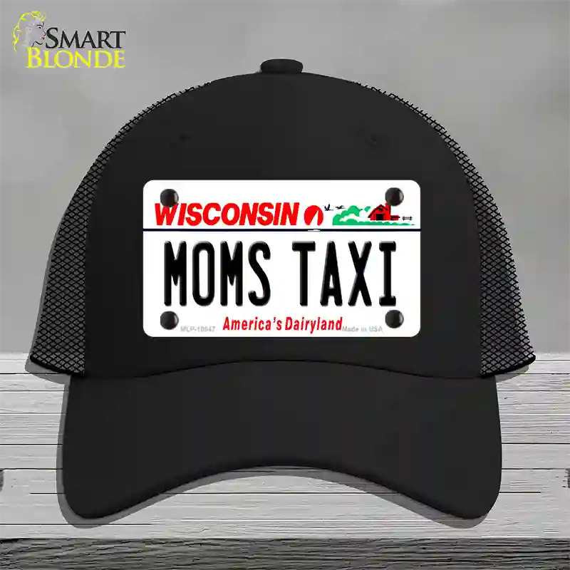 Moms Taxi Wisconsin Novelty License Plate Hat Mesh / Black