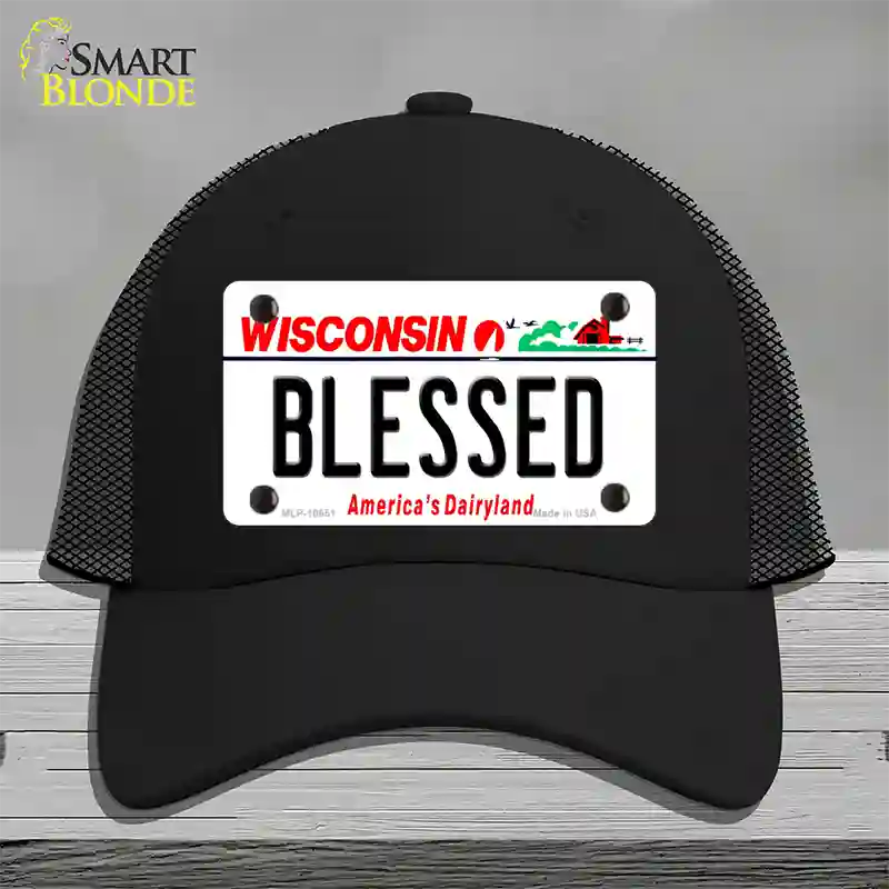 Blessed Wisconsin Novelty License Plate Hat Mesh / Black