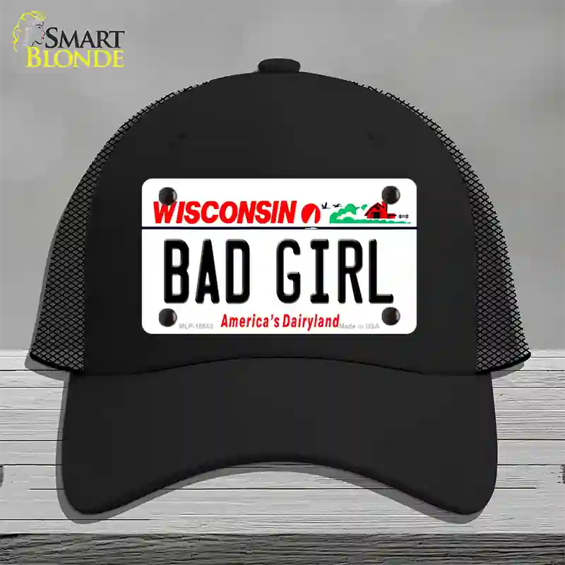 Bad Girl Wisconsin Novelty License Plate Hat Mesh / Black