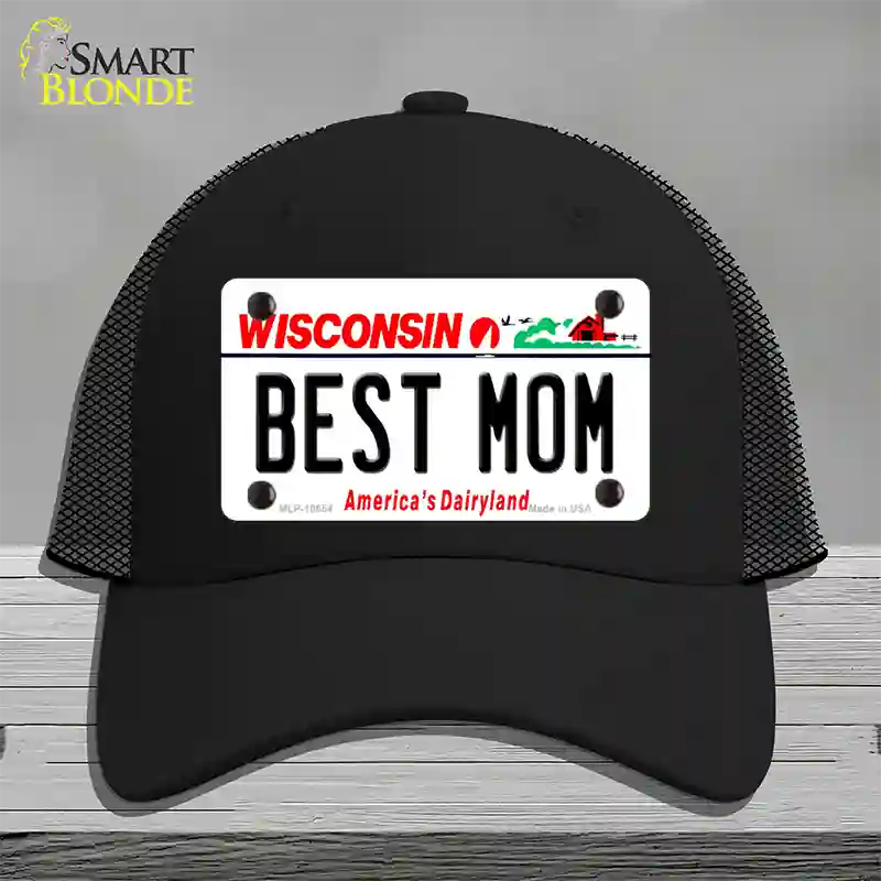 Best Mom Wisconsin Novelty License Plate Hat Mesh / Black