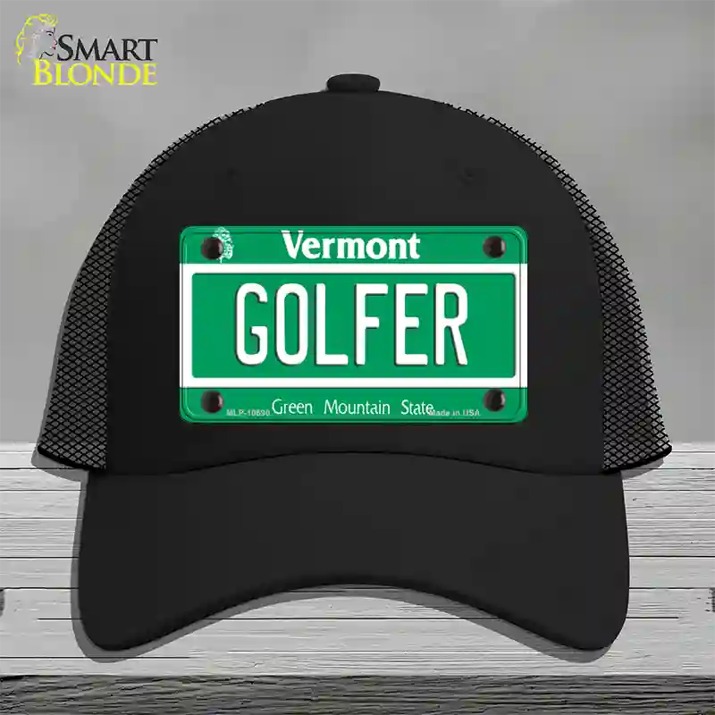 Golfer Vermont Novelty License Plate Hat Mesh / Black