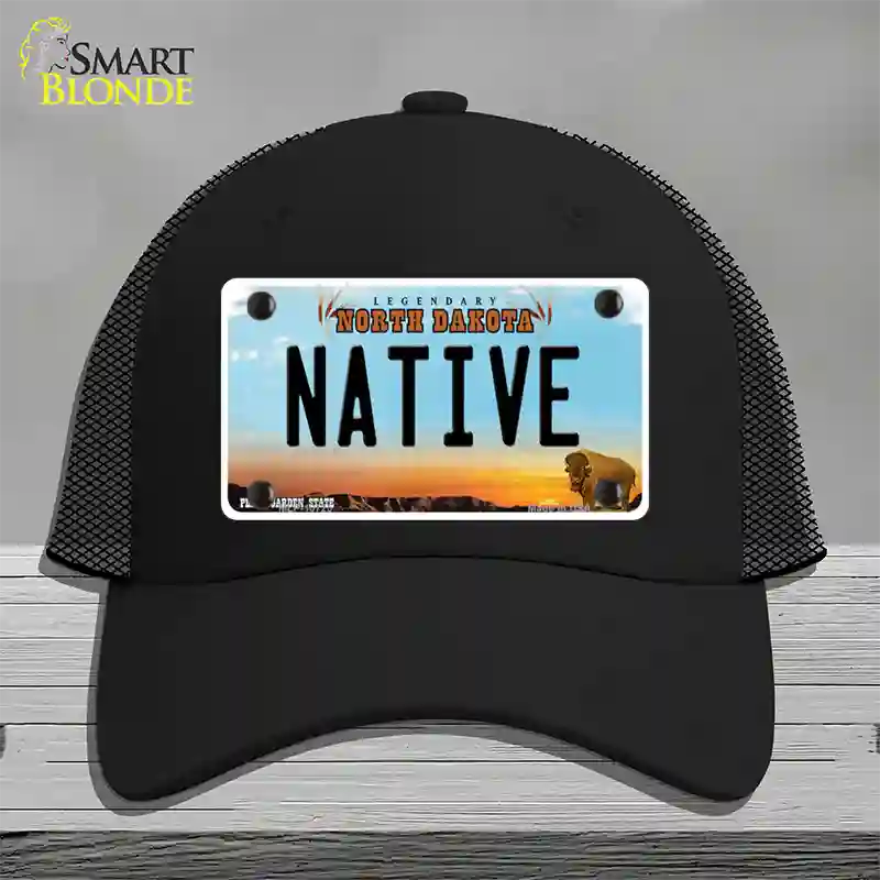 Native North Dakota Novelty License Plate Hat Mesh / Black