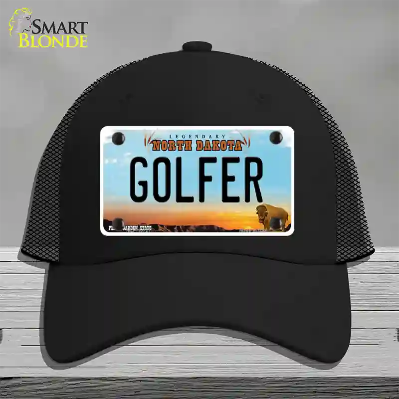 Golfer North Dakota Novelty License Plate Hat Mesh / Black