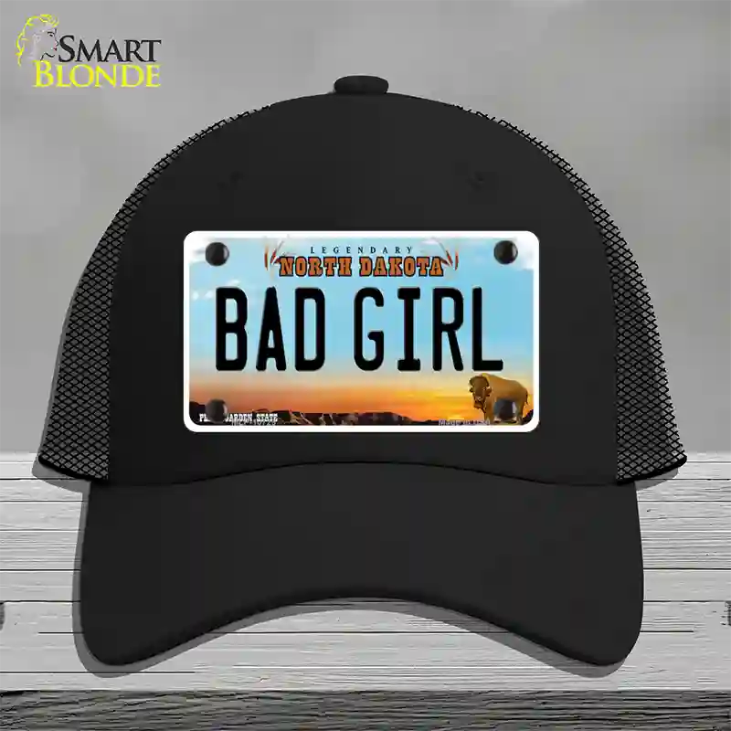 Bad Girl North Dakota Novelty License Plate Hat Mesh / Black