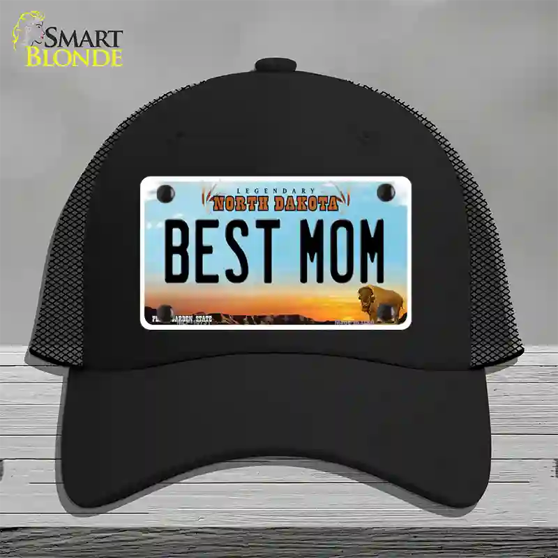 Best Mom North Dakota Novelty License Plate Hat Mesh / Black