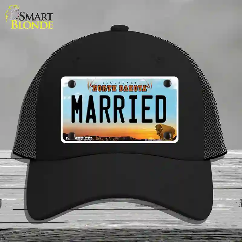 Married North Dakota Novelty License Plate Hat Mesh / Black