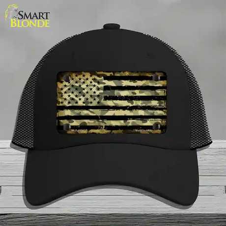 Camo American Flag Novelty License Plate Hat Mesh / Black