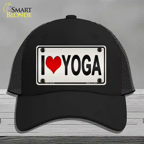 I Love Yoga Silver Novelty License Plate Hat Mesh / Black