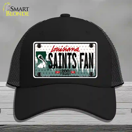 Saints Fan Louisiana Novelty License Plate Hat Mesh / Black