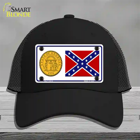 Confederate Flag Georgia Seal Novelty License Plate Hat Mesh / Black