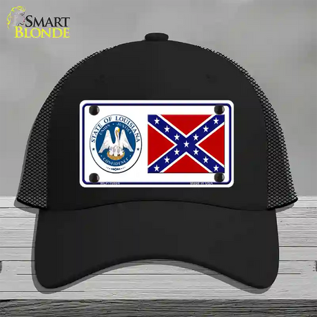 Confederate Flag Louisiana Seal Novelty License Plate Hat Mesh / Black