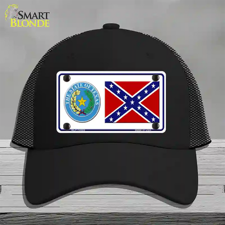 Confederate Flag Texas Seal Novelty License Plate Hat Mesh / Black