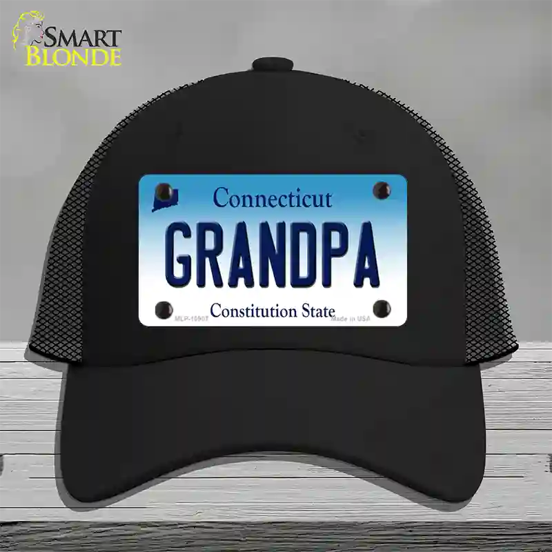 Grandpa Connecticut Novelty License Plate Hat Mesh / Black