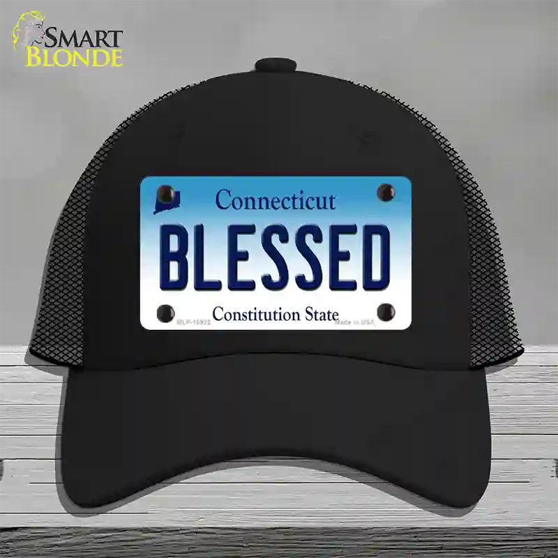 Blessed Connecticut Novelty License Plate Hat Mesh / Black