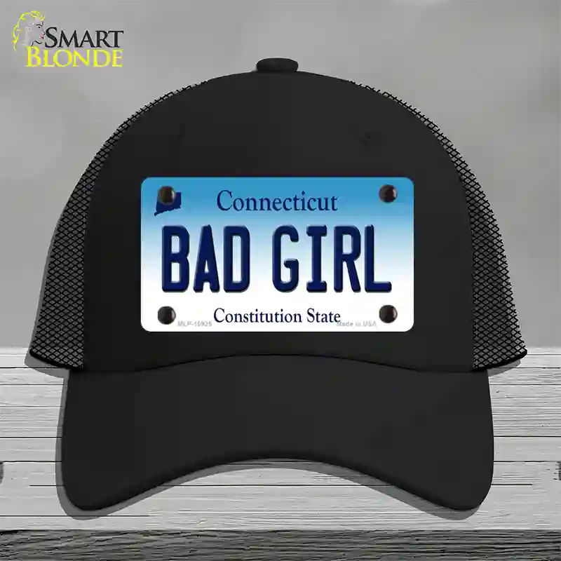 Bad Girl Connecticut Novelty License Plate Hat Mesh / Black