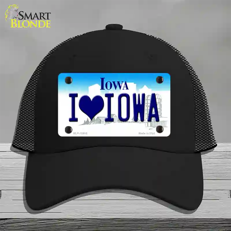 I Love Iowa Novelty License Plate Hat Mesh / Black