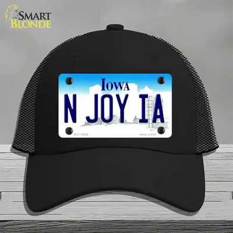 N Joy IA Iowa Novelty License Plate Hat Mesh / Black