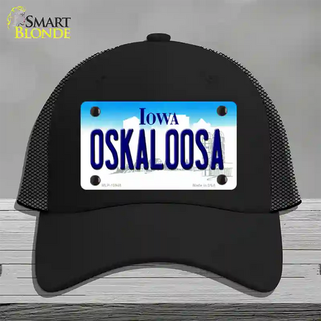 Oskaloosa Iowa Novelty License Plate Hat Mesh / Black