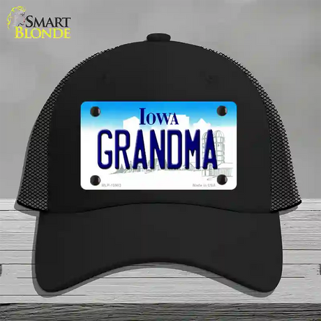 Grandma Iowa Novelty License Plate Hat Mesh / Black