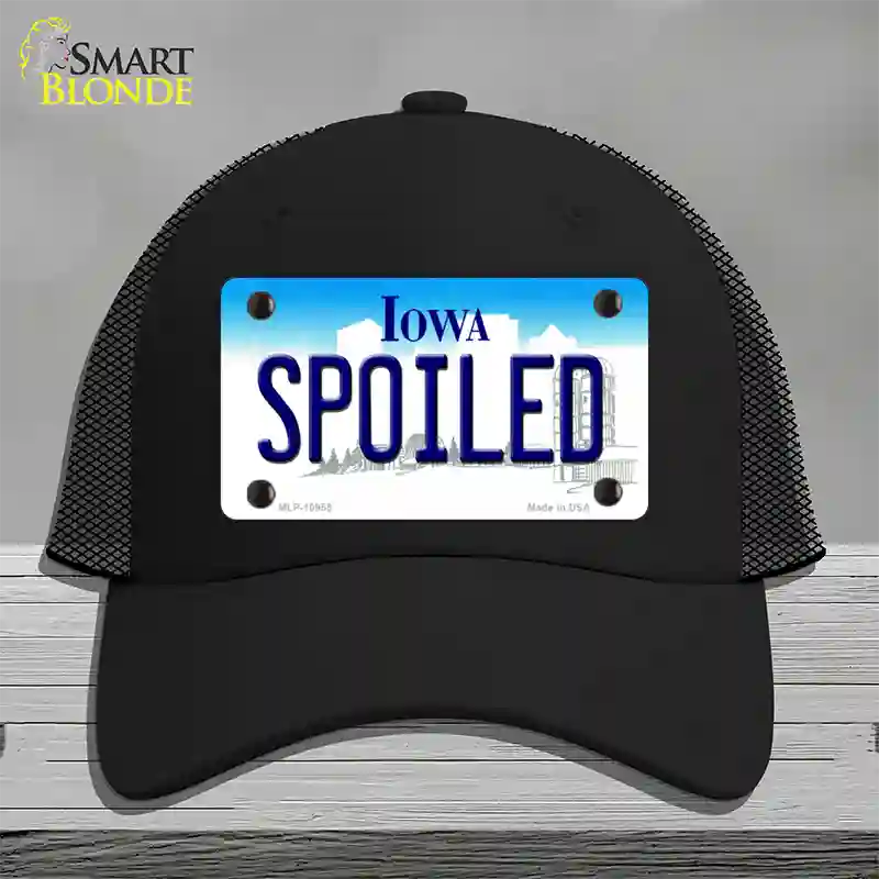 Spoiled Iowa Novelty License Plate Hat Mesh / Black